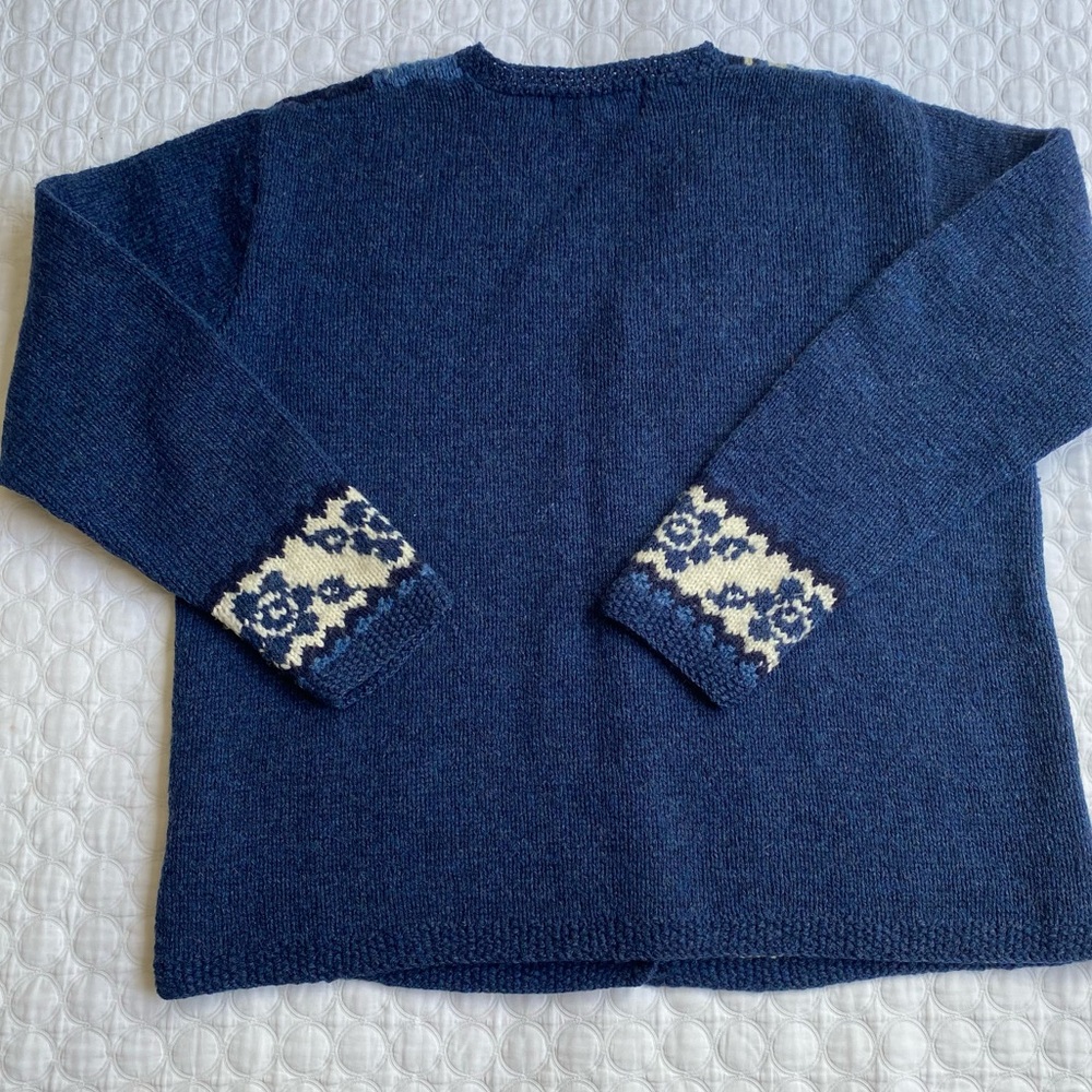 Vintage Jones New York SPORT Women Hand Knit Sweater Sz L Blue White 100% Wool - Picture 9 of 14